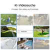 A collage of various scenes, some showing outdoor environments, a dog, a child, and a swimming pool, with a search bar for 'Personen' (People). Produktbild-Vorschau