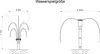 Diagrams showing two different water fountain spray patterns with dimensions. Voir les images du produit