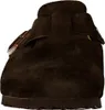 A close-up, top-down view of a brown suede Birkenstock Boston clog. Produktbild-Vorschau