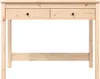 A front view of a light-colored wooden desk with two drawers. Podgląd zdjęcia produktu