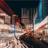 A digital rendering of a city at night with light trails, viewed through a rounded square frame. Voir les images du produit