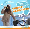 A woman is drinking from a thermos while pushing a stroller in a snowy environment. Produktbild-Vorschau
