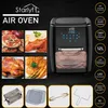 A collage of images showcasing an air oven and its features, along with food prepared in it. Produktbild-Vorschau