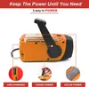An orange and black emergency radio with three power source indicators shown below. Produktbild-Vorschau