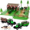 A toy farm set with tractors, trailers, animals, and a barn. Produktbild-Vorschau