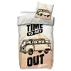 A bedding set with a VW bus graphic and text. Produktbild-Vorschau