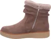 Side view of a brown boot with a zipper and faux fur trim. Produktbild-Vorschau