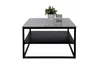 A square coffee table with a marble-look top and a black metal frame and shelf, displayed on a white background. Produktbild-Vorschau