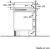 A diagram showing installation dimensions and airflow for a kitchen appliance. Podgląd zdjęcia produktu