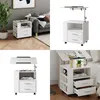 Collage of a white rolling nightstand with drawers and shelves, shown in different settings and angles. Anteprima dell’immagine prodotto