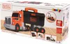 The image shows the packaging of a toy truck with tools, with various smaller images on the box illustrating the product's features and contents. Produktbild-Vorschau