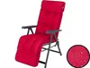 A red recliner chair cushion with a close-up inset showing water droplets on the fabric. Produktbild-Vorschau