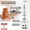 A collage showing a chocolate fountain and its individual parts with labels in German. Podgląd zdjęcia produktu