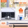 A VEVOR airbrush spray booth with a fan and vent hose, shown with a small figurine inside. The image also displays a comparison of vent hose lengths. Náhľad obrázku produktu