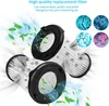 A marketing image showing replacement filters for a vacuum cleaner, with illustrations of bacteria and leaves to represent their function. Produktbild-Vorschau