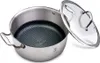 A stainless steel pot with a honeycomb pattern on the inside and a glass lid is shown. Podgląd zdjęcia produktu