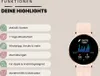 A smartwatch is shown next to a list of its features. Produktbild-Vorschau