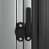 A close-up of a black latch mechanism on a silver metallic surface, likely part of a shed or cabinet door. Produktbild-Vorschau