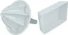 Two white plastic attachments for a kitchen appliance are shown against a white background. The attachment on the left is a citrus juicer attachment with ridges. The attachment on the right is a rectangular container with a grid of small holes. Produktbild-Vorschau