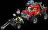 A red LEGO stunt truck and a black LEGO motorcycle are displayed against a black background. Several LEGO minifigures and accessories are also present. Náhľad obrázku produktu