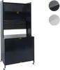 A black metal storage cabinet with multiple shelves and drawers, shown against a white background. Anteprima dell’immagine prodotto