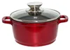 A red pot with a glass lid and silver handles is shown against a white background. Produktbild-Vorschau