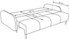 A line drawing of a sofa with dimensions indicated by arrows and text. Produktbild-Vorschau