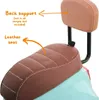 Close-up of a scooter seat and backrest with labels pointing to features. Podgląd zdjęcia produktu