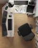 An overhead view of a home office setup with a desk, computer, chair, and bookshelf. Náhled obrázku produktu