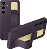 Two dark violet Samsung phone cases with a yellow accent and a built-in grip stand are displayed against a white background. Produktbild-Vorschau