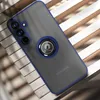 A dark blue and gray phone case with a ring holder is placed on a wooden surface. Produktbild-Vorschau