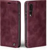 A burgundy flip case for a smartphone is shown from the side and front. Produktbild-Vorschau