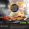 A close-up of a grill with food on it, with people in the background enjoying a barbecue. Produktbild-Vorschau