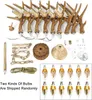 A collection of chandelier parts, including antler-shaped light fixtures, chains, and bulbs, laid out on a white background. Náhled obrázku produktu