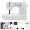 A white sewing machine and its accessories are displayed against a white background. Produktbild-Vorschau