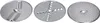 Three different cutting discs for a food processor are displayed side-by-side against a white background. Produktbild-Vorschau