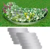 A curved garden bed with various flowers and plants, bordered by a metal edging. Below the garden bed, a stack of metal edging pieces is shown. Náhled obrázku produktu