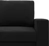 A close-up view of the corner of a black sofa. Produktbild-Vorschau