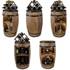 A collage of five different wooden barrel-shaped wine cabinets, each displaying various bottles of wine and spirits. Náhled obrázku produktu