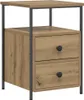 A product shot of a wooden nightstand with two drawers and a metal frame. Voir les images du produit