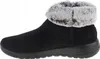 Side view of a black Skechers boot with gray faux fur trim. Voir les images du produit