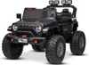 A black electric toy jeep with large wheels and LED lights, presented on a white background. Anteprima dell’immagine prodotto