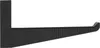 A black shelf bracket with an L-shaped mounting bracket on the left and a horizontal arm extending to the right, ending in a curved lip. Produktbild-Vorschau