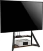 A TV stand with a television and electronic devices on it, set against a white background. Produktbild-Vorschau