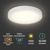 A white LED ceiling lamp is shown against a dark background, with feature icons and text below. Náhľad obrázku produktu