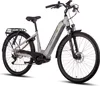 A silver electric bicycle is shown against a white background. Produktbild-Vorschau