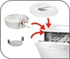An image showing parts of a deep fryer and a dishwasher, with arrows indicating how the parts are placed into the dishwasher for cleaning. Produktbild-Vorschau