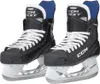 A pair of black CCM ice hockey skates with white laces and blue lining, presented on a white background. Voir les images du produit