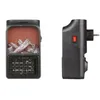 A product shot showing two views of a portable electric heater with a faux fireplace effect. Anteprima dell’immagine prodotto