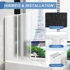 A shower enclosure installed over a bathtub, with close-up diagrams highlighting product features. Anteprima dell’immagine prodotto